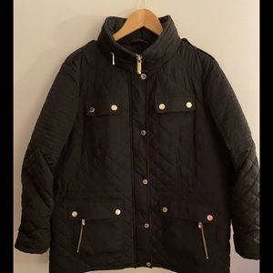 MICHAEL KORS Womens Black Zippered Quilted Jacket